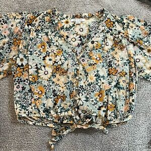 AE Long Sleeve Tie Front Blouse, Medium